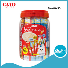 Load image into Gallery viewer, Ciao Chu Ru Cat Treats Mix Tub Bottle 50s