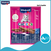 Load image into Gallery viewer, [Exp: 09/2026] *CLEARANCE* VITAKRAFT Cat Stick Salmon Cod Coalfish Chicken Cat Grass18g (3 sticks) Cat Treats