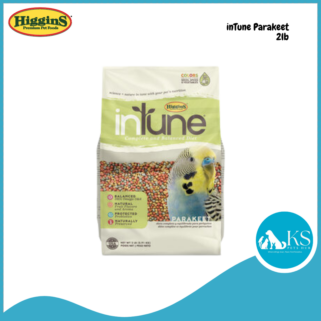 Higgins Intune Parakeet Conure & Cockatiel 2lb / Parrot 3lb Bird Feed