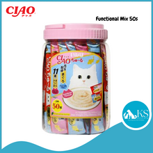 Load image into Gallery viewer, Ciao Chu Ru Cat Treats Mix Tub Bottle 50s