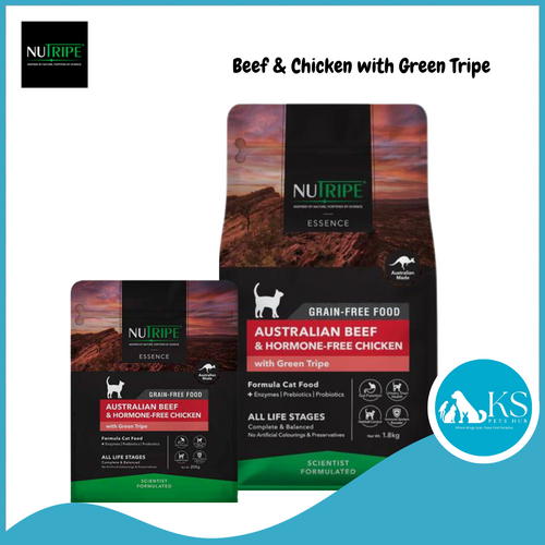 Nutripe Essence Australian Beef and Hormone-Free Chicken with Green Tripe 200g / 1.8kg Cat Feed