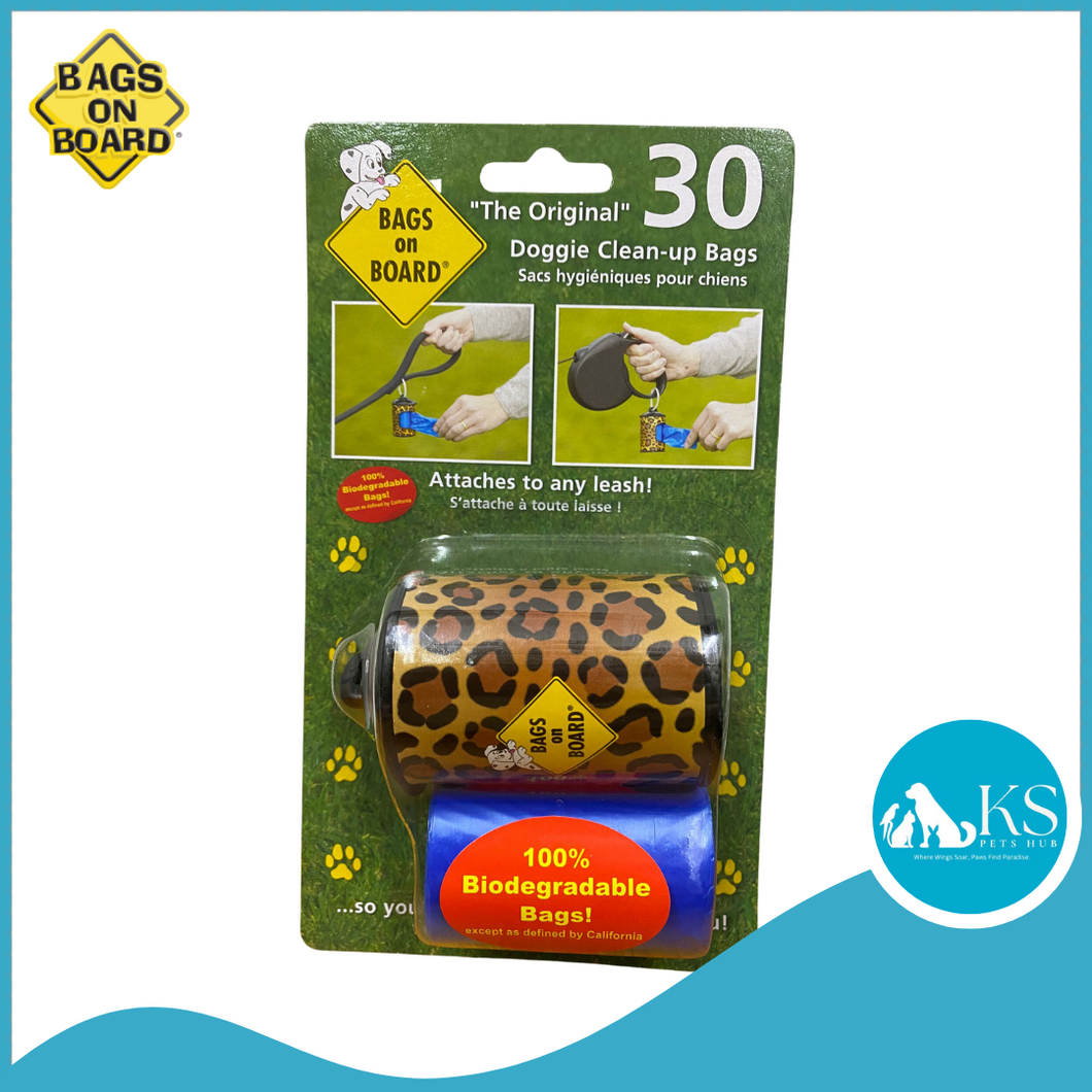 Bags on Board Leopard Print Waste Pick-Up Bags Dispenser (15 Bags x 2) For Dogs