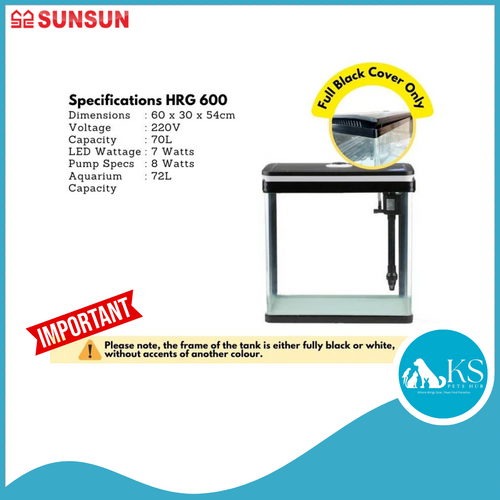 SUNSUN HRG-600 Aquarium (60cm) - Tank Only (Black / White) Fish & Aquatic