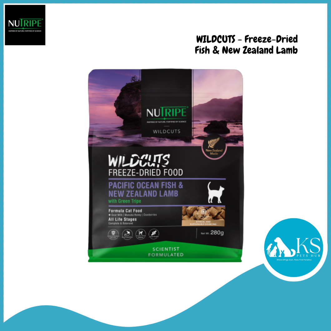 [CAT - WILDCUTS] Nutripe Freeze-Dried NZ Grass-Fed Beef & Chicken / Pacific Ocean Fish & NZ Lamb with Green Tripe Cat Dry Food 280g