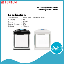 Load image into Gallery viewer, SUNSUN HR-180 Aquarium (18.3cm) - Tank Only (Black / White) Fish &amp; Aquatic