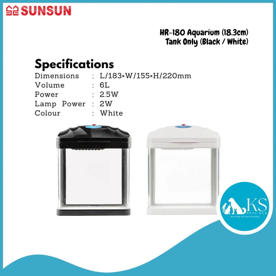 SUNSUN HR-180 Aquarium (18.3cm) - Tank Only (Black / White) Fish & Aquatic