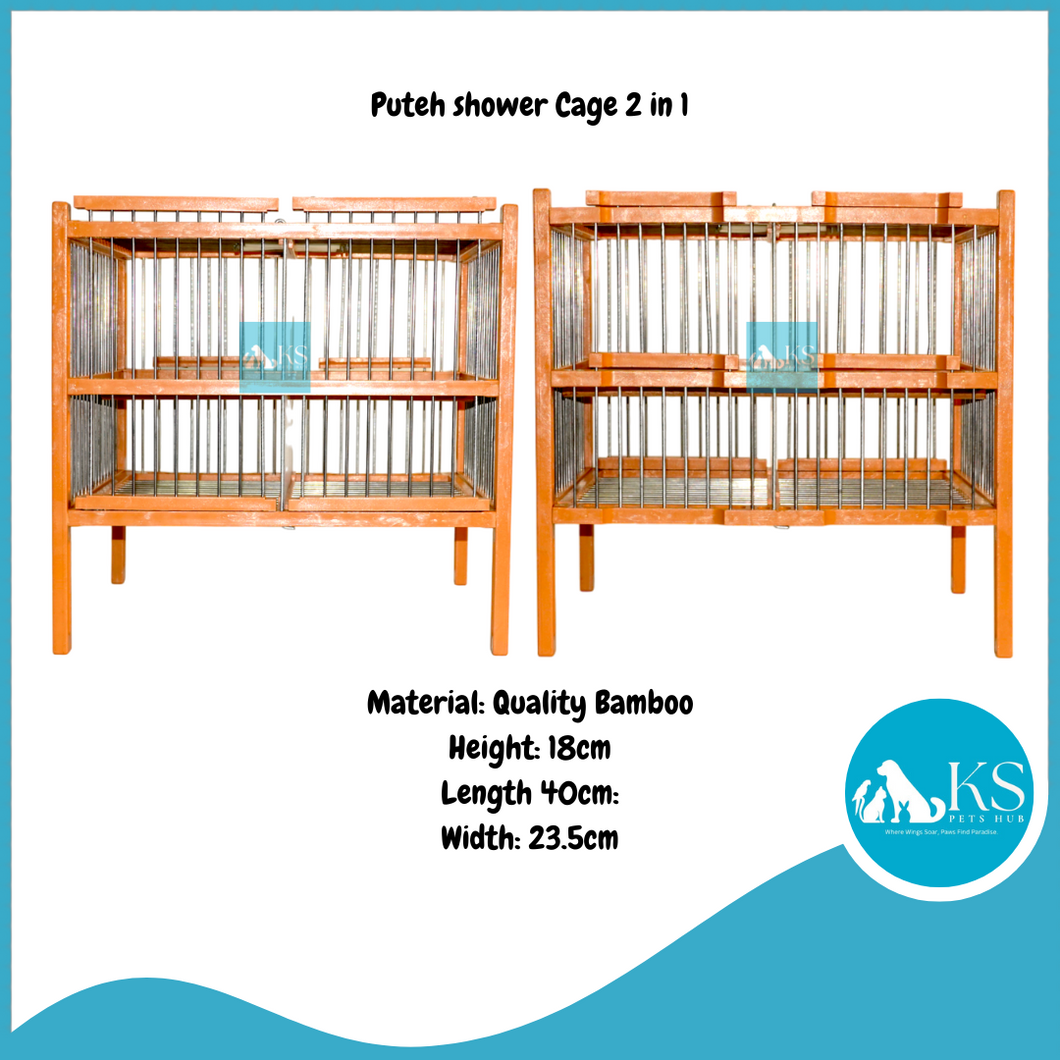 [Bamboo] [Double] Puteh Bathing Shower Cage For Song Bird - 1016