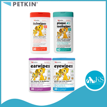 Load image into Gallery viewer, PetKin Toothwipes (40ct) / Ear Wipes (30ct) / Eye Wipes (30ct) / Itchwipes (30ct) Pet Hygiene Grooming