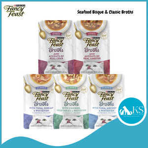 Purina Fancy Feast Broths Seafod Bisque & Classic Wet Cat Food 40g x 16 pouches - Assorted Flavors