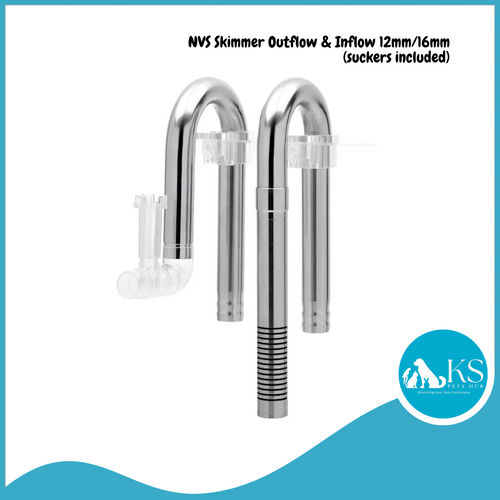 AQUAPRO NVS Stainless Steel Skimmer Outflow & Inflow 12mm/16mm (suckers included) Fish & Aquatic