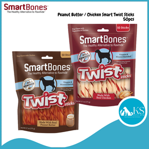 Smartbones Chicken & Vegetables / Peanut Butter Smart Twist Sticks - 50 sticks - Dog Treats