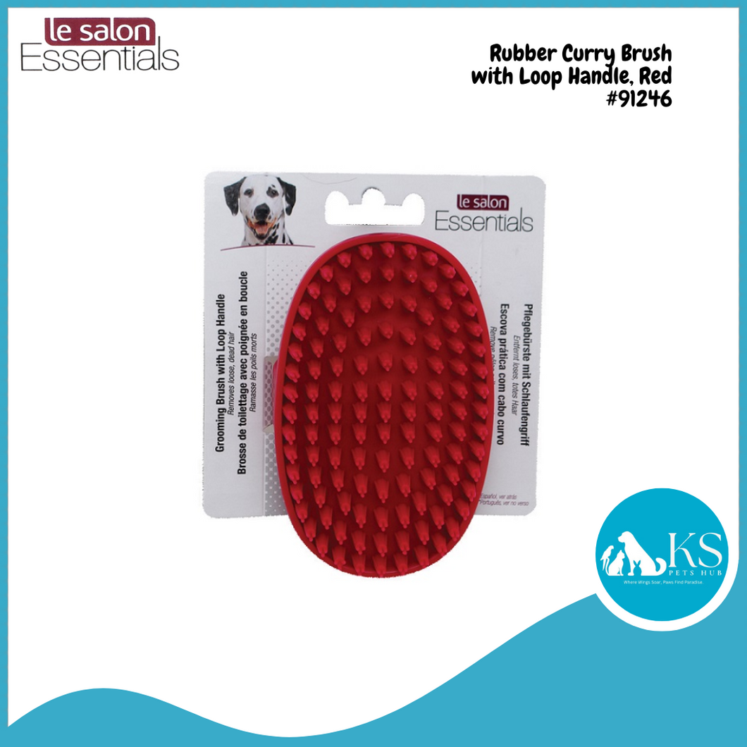 Le Salon Essentials Dog Rubber Curry Brush with Loop Handle, Red #91246
