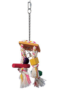 Living World Junglewood Bird Toy #81127 - Rope Chime with Bell, Cylinder, Block and Bead with Hanging Clip