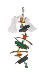 Living World Juglewood Bird Toy #81158 - Small Skewer With Wood Pegs, Plastic Beads, Leather Strips and Bell with Hanging Clip