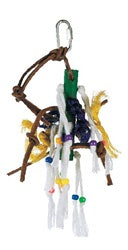 Living World Junglewood Bird Toy #81160 - Small Wood Peg with Ropes, Leather Strips and Beads with Hanging Clip