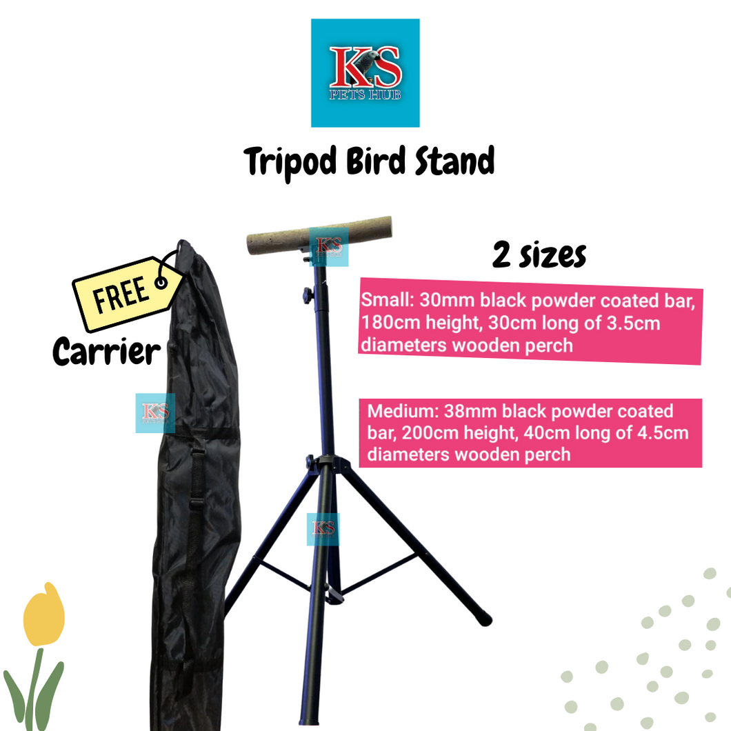 Outdoor Travel Portable Tripod Parrot Bird Stand - 2 Sizes - With Carrier