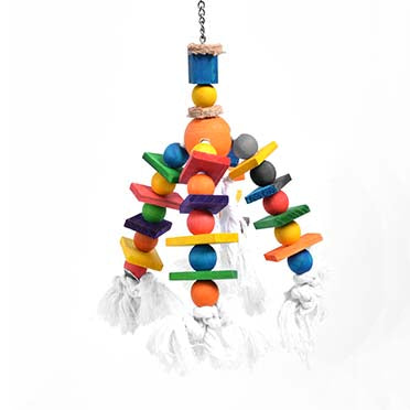 Laroy Bird Toy #4745032 Colourful Luster with Rope and Blocks 35.5x10cm