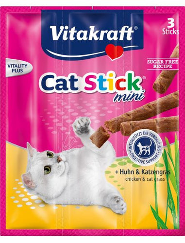 Vitakraft Cat Stick Mini Chicken & Cat Grass Treats 3 Sticks