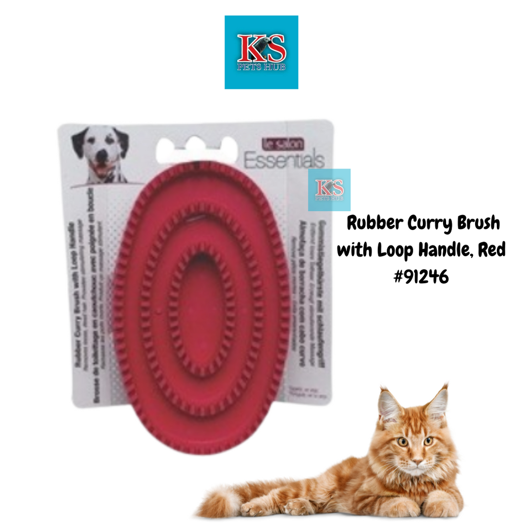 Le Salon Essentials Dog Rubber Curry Brush with Loop Handle, Red #91246